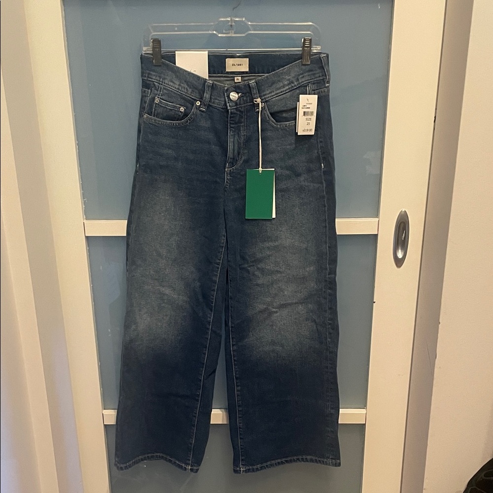 DL1961 Dark Blue Hepburn Wide Leg Mid Rise Ankle Jeans, 25, NWT